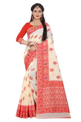 Red Woven Silk Saree With Blouse 1