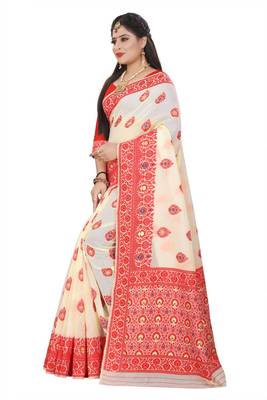 Red Woven Silk Saree With Blouse 2