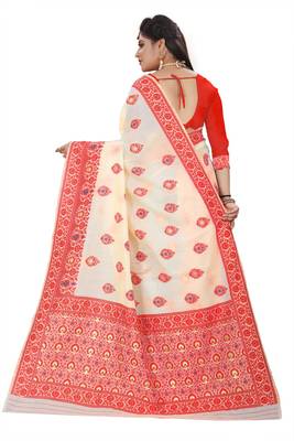 Red Woven Silk Saree With Blouse 4
