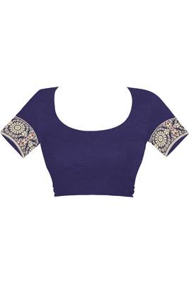 Navy Blue Woven Silk Saree With Blouse 5
