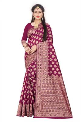 Wine Woven Silk Saree With Blouse 1