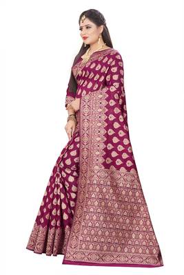 Wine Woven Silk Saree With Blouse 2