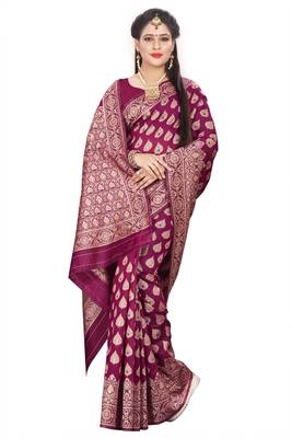 Wine Woven Silk Saree With Blouse 3