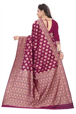 Wine Woven Silk Saree With Blouse 4