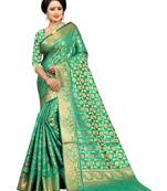 Green woven banarasi silk saree with blouse