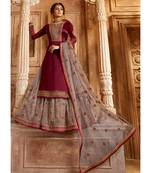 Partywear Designer Embroidery Wine Satin Georgette Salwar Suit