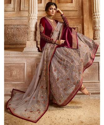 Partywear Designer Embroidery Wine Satin Georgette Salwar Suit 4