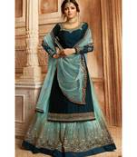 Partywear Designer Embroidery Blue Satin Georgette Salwar Suit