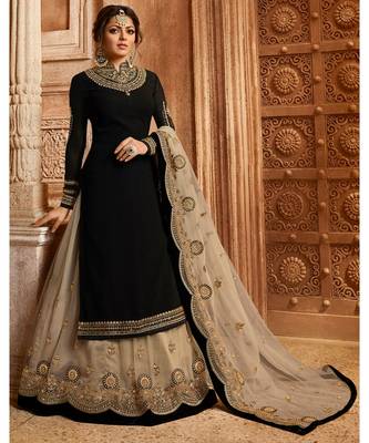 Partywear Designer Embroidery Black Foux Georgette Salwar Suit 1