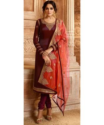 Partywear Designer Embroidery Maroon Fancy 2 Ton Salwar Suit 3