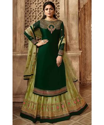 Partywear Designer Embroidery Green Satin Georgette Salwar Suit 1