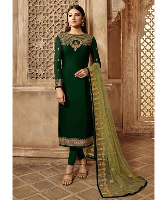 Partywear Designer Embroidery Green Satin Georgette Salwar Suit 2