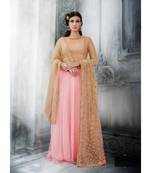 Pink Embroidered Net Semi Stitched Salwar With Dupatta