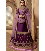Partywear Designer Embroidery Purple Satin Georgette Salwar Suit