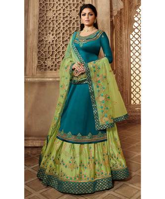 Partywear Designer Embroidery Sky Blue  Satin Georgette Salwar Suit 1