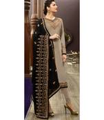 Partywear Designer Embroidery Grey Satin Georgette Salwar Suit