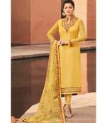 Partywear Designer Embroidery Yellow Satin Georgette Salwar Suit