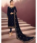 Partywear Designer Embroidery Navy Blue Georgette Salwar Suit