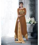 Brown Embroidered Art Silk Semi Stitched Salwar With Dupatta