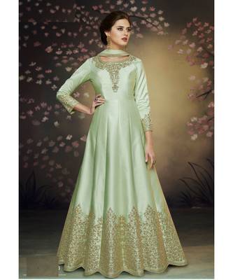 Green Embroidered Art Silk Semi Stitched Salwar With Dupatta 1