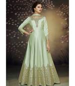 Green Embroidered Art Silk Semi Stitched Salwar With Dupatta