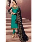 Partywear Designer Embroidery Rama Satin Georgette Salwar Suit