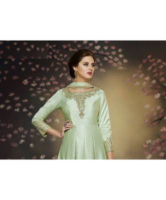 Green Embroidered Art Silk Semi Stitched Salwar With Dupatta 2