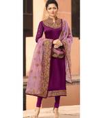 Partywear Designer Embroidery Dark Magenta Satin Georgette Salwar Suit