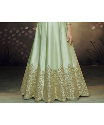 Green Embroidered Art Silk Semi Stitched Salwar With Dupatta 3