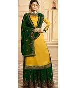 Partywear Designer Embroidery Musturd Georgette Satin Salwar Suit