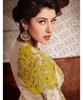 Beige Embroidered Art Silk Semi Stitched Salwar With Dupatta 1