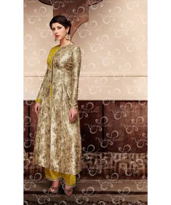 Beige Embroidered Art Silk Semi Stitched Salwar With Dupatta 2