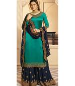 Partywear Designer Embroidery Rama Georgette Satin Salwar Suit
