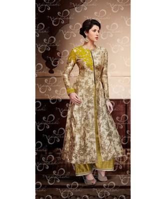 Beige Embroidered Art Silk Semi Stitched Salwar With Dupatta 3