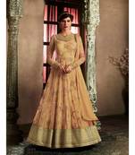 Mustard Embroidered Net Semi Stitched Salwar With Dupatta