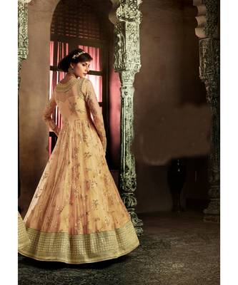 Mustard Embroidered Net Semi Stitched Salwar With Dupatta 2