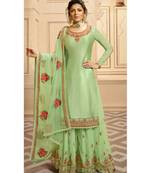 Partywear Designer Embroidery Pista Georgette Satin Salwar Suit