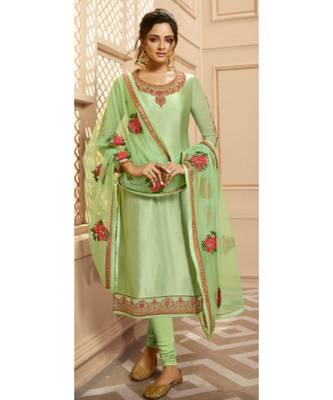 Partywear Designer Embroidery Pista Georgette Satin Salwar Suit 2