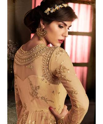 Mustard Embroidered Net Semi Stitched Salwar With Dupatta 3