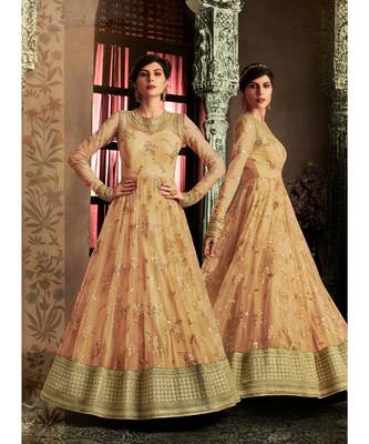 Mustard Embroidered Net Semi Stitched Salwar With Dupatta 4