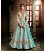 Blue Embroidered Brocade Semi Stitched Salwar With Dupatta
