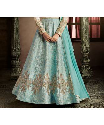 Blue Embroidered Brocade Semi Stitched Salwar With Dupatta 3