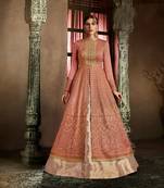 Peach Embroidered Art Silk Semi Stitched Salwar With Dupatta