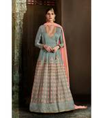 Grey Embroidered Art Silk Semi Stitched Salwar With Dupatta