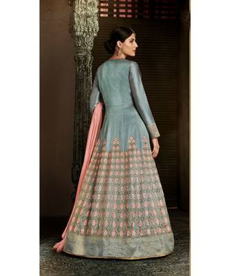 Grey Embroidered Art Silk Semi Stitched Salwar With Dupatta 3