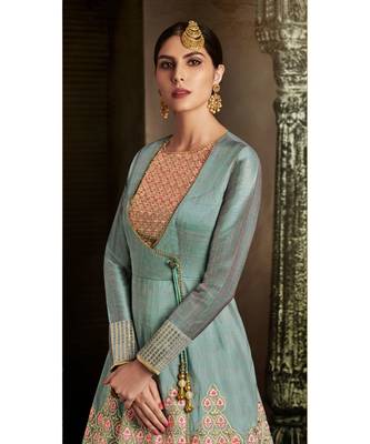 Grey Embroidered Art Silk Semi Stitched Salwar With Dupatta 4