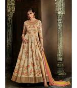 Cream Embroidered Art Silk Semi Stitched Salwar With Dupatta