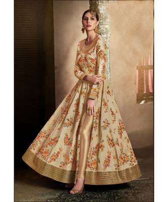 Cream Embroidered Art Silk Semi Stitched Salwar With Dupatta 2