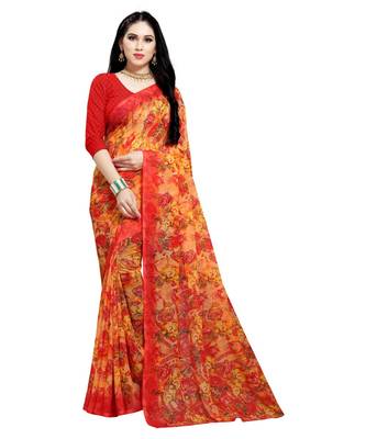 orange printed georgette faux chiffon With Blouse 1