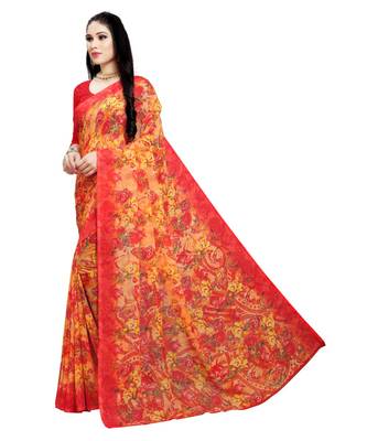orange printed georgette faux chiffon With Blouse 3